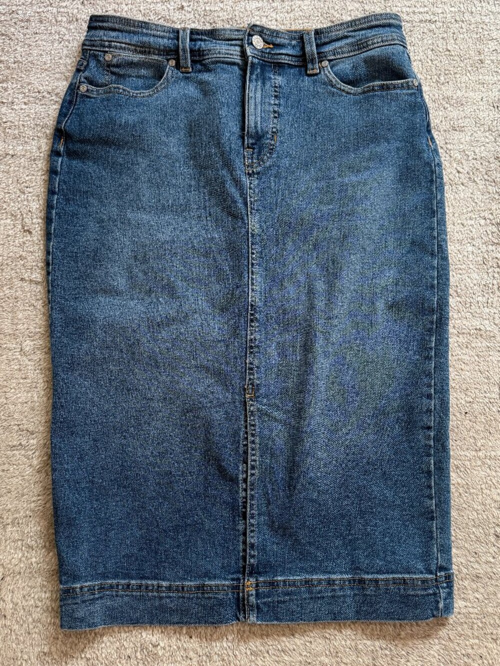 Talbots Womens Denim Midi Skirt Size 6P Medium Wash